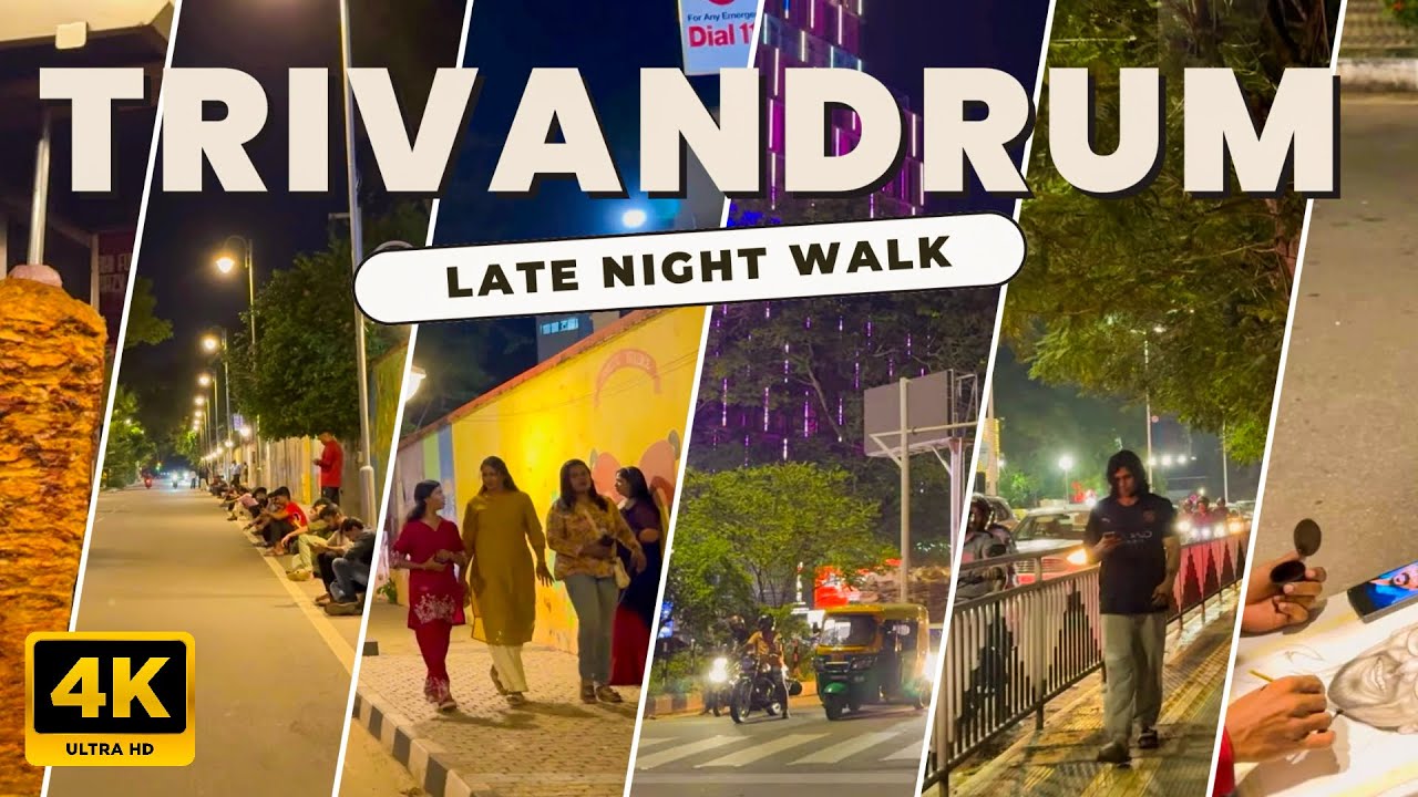 Late Night Walk in Trivandrum 🇮🇳 4K | Sasthamangalam to Manaveeyam Veedhi via Vellayambalam |