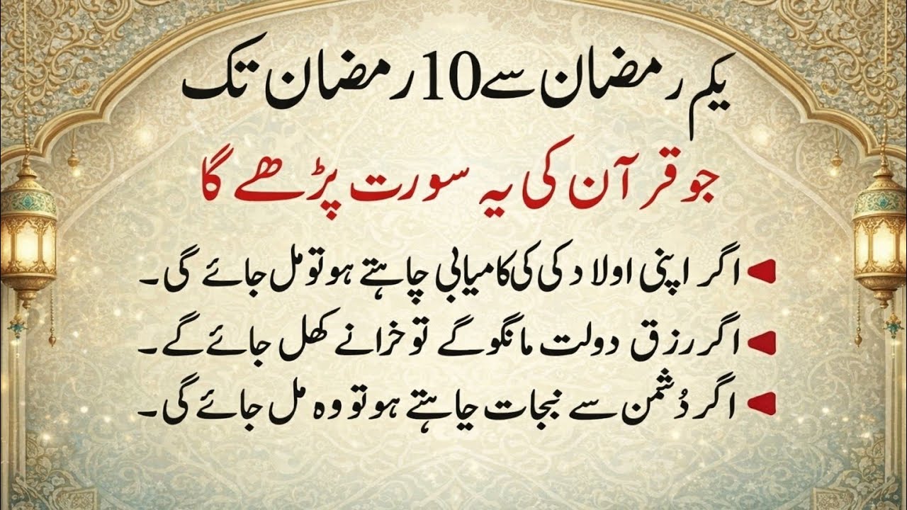 Yakam Ramzan Se 10 Ramazan Tak Parhne Wali Azeem Surah | Har Pareshani Ka Hal | Ramadan Wazifa 2026