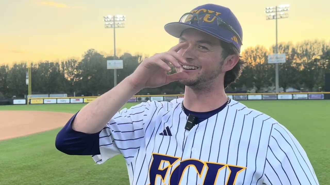 ECU Baseball’s Carlos Jacome, Ryan Towers, and Cliff Godwin after a home win against Old Dominion
