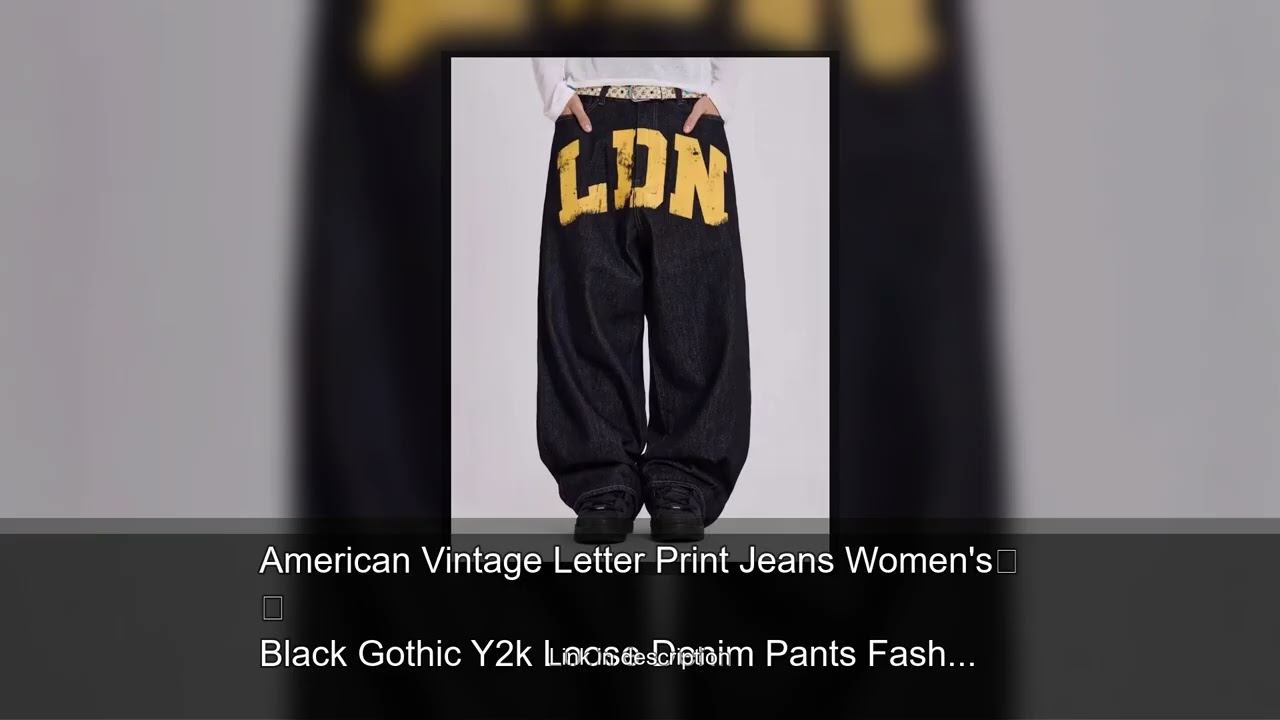 American Vintage Letter Print Jeans Women's Black Gothic Y2k Loose Denim Pants Fashion Hip Hop