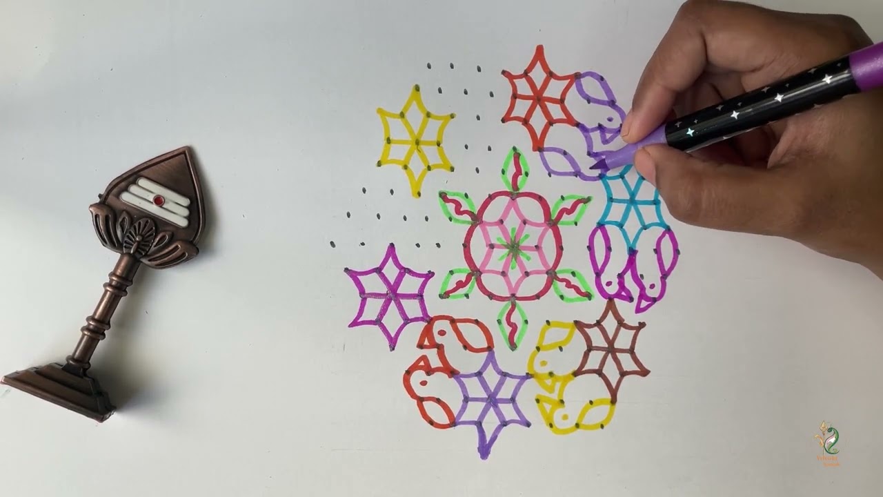 Beautiful 15×8 Interlaced Rangoli Kolam | Easy Sikku Kolam for Daily Pooja