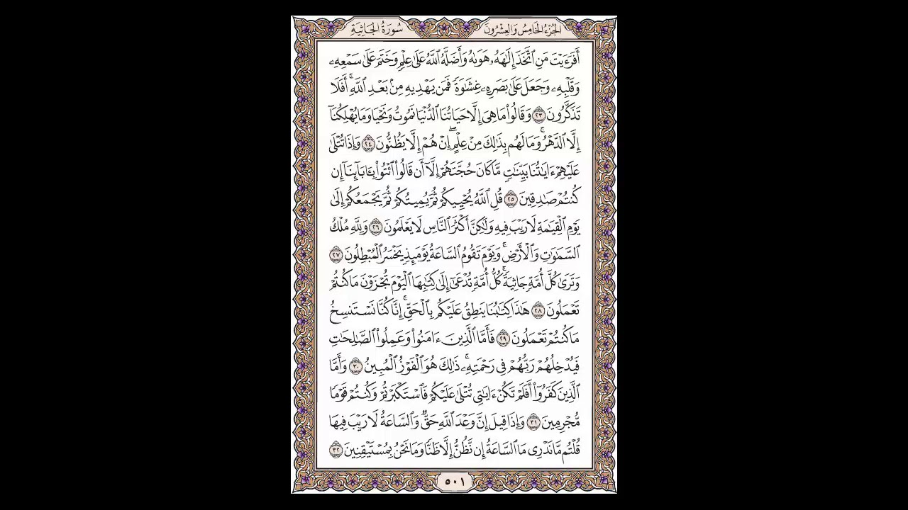سورة الجاثية - الشيخ خالد الجليل - صفحة 501 للحفظ مكررة ثلاث مرات