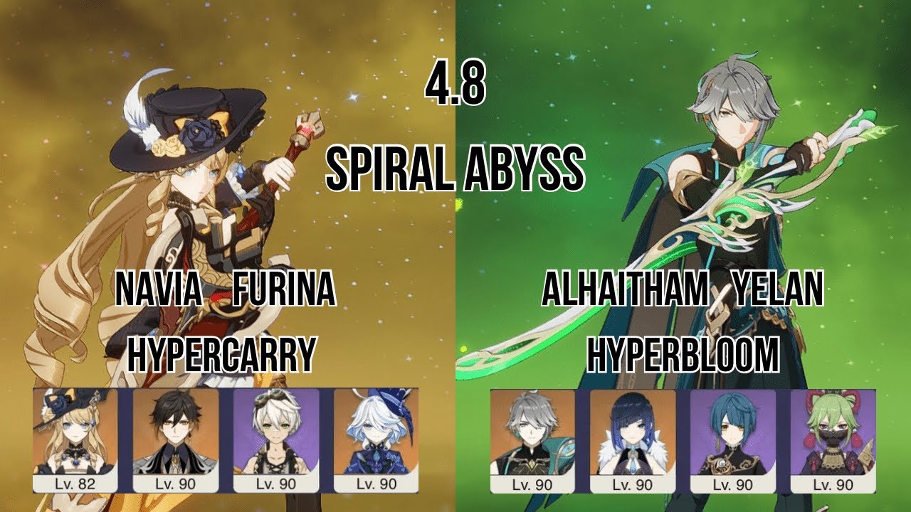 C0 Navia Furina Hypercarry & C0 Alhaitham Yelan HyperBloom | 4.8 Spiral abyss | Genshin Impact.