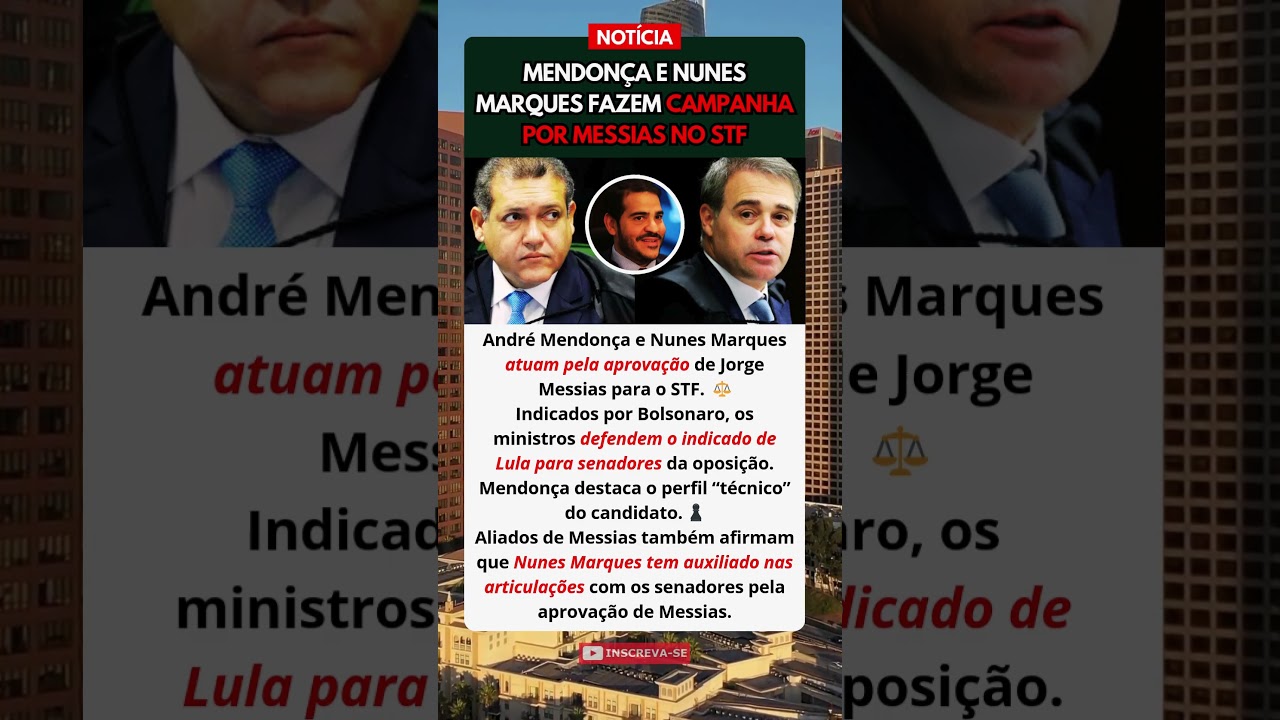 Mendon&ccedil;a e Nunes Marques defendem Messias para o STF ⚖️
