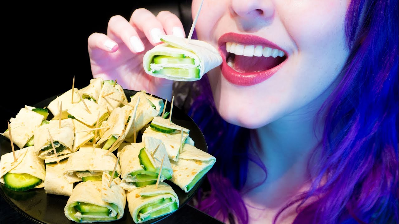 ASMR: Creamy & Crunchy Cucumber Wraps with Sriracha Mayo ~ Relaxing Eating Sounds [No Talking|V] 😻