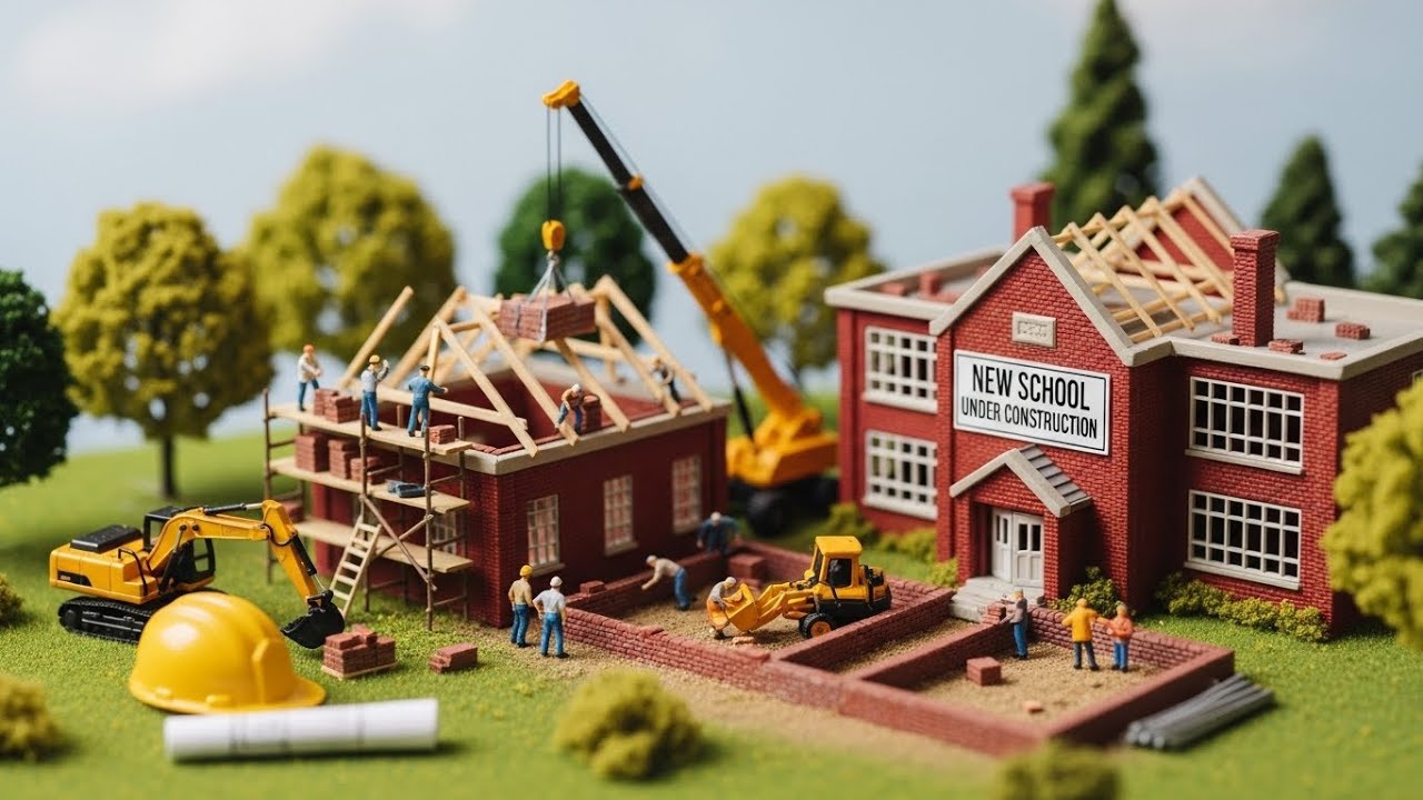 Building a sturdy mini-school with cement by hand - A truly creative engineering project.