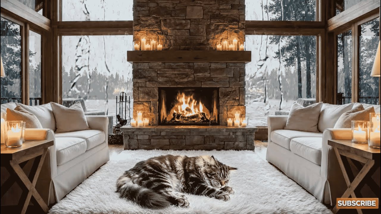 Cozy Lake House Ambience: Heavy Rain & Crackling Fireplace | 2Hz Delta Waves for Deep Sleep & Focus