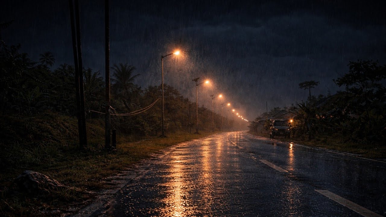 Night Rain for Deep Sleep 🌙 Peaceful Rain on Empty Country Road (No Thunder)