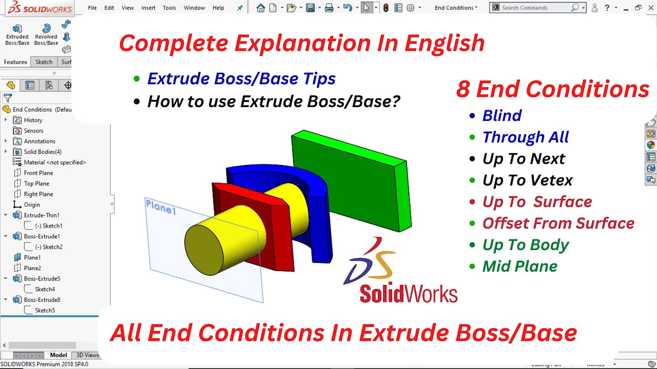 Extrude Boss Base Tips in SolidWorks | End Conditions of Extrude Boss Base Feature in SolidWorks |