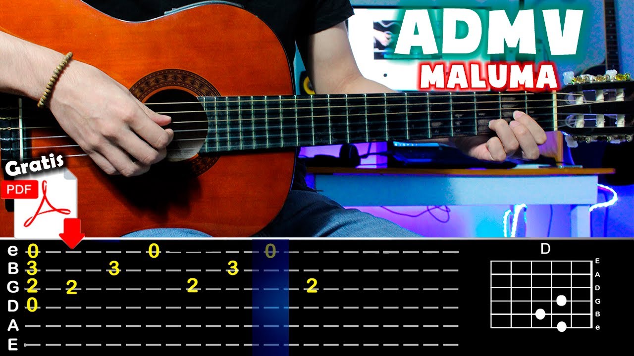 ADMV (Amor De Mi Vida) Maluma - Tutorial De Guitarra | TABS, LETRA y ACORDES 2020