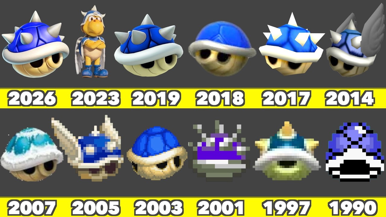 Эволюция графики синего панциря в играх Nintendo и фильмах о Марио (1990&ndash;2026)