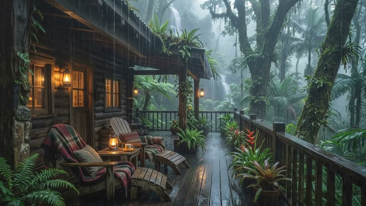Warm WOODEN HOUSE Night | COZY RAIN & RAIN SOUND (NO ADS),Stress-Free Sleep Atmosphere