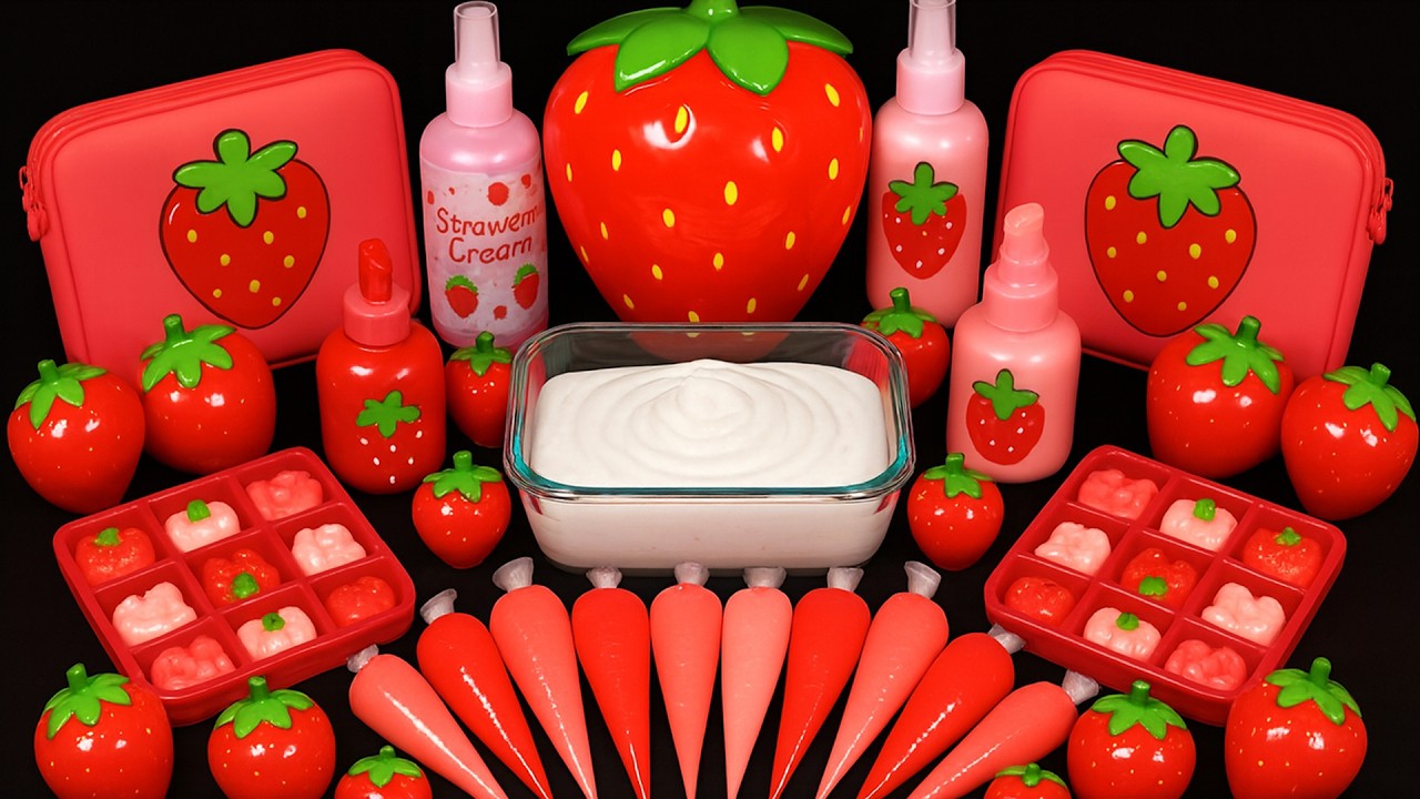 Клубничный облачный слайм 🍓 30 минут смешивания косметики и блесток в прозрачный слайм | Tana Sli...