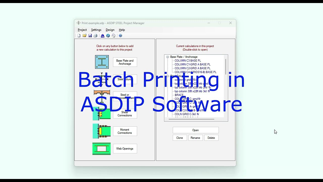 Batch Printing in ASDIP Software