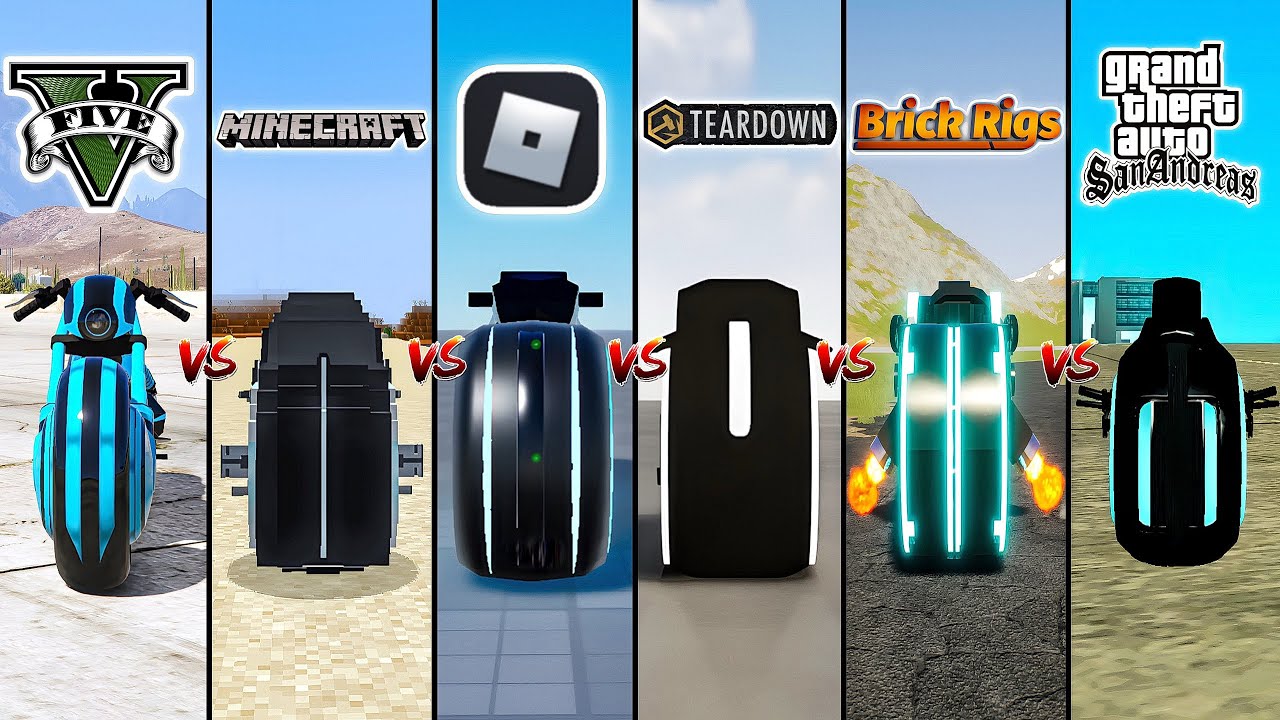 GTA 5 TRON BIKE VS MINECRAFT VS ROBLOX VS TEARDOWN VS BRICK RIGS VS GTA SA -  WHICH IS BEST?