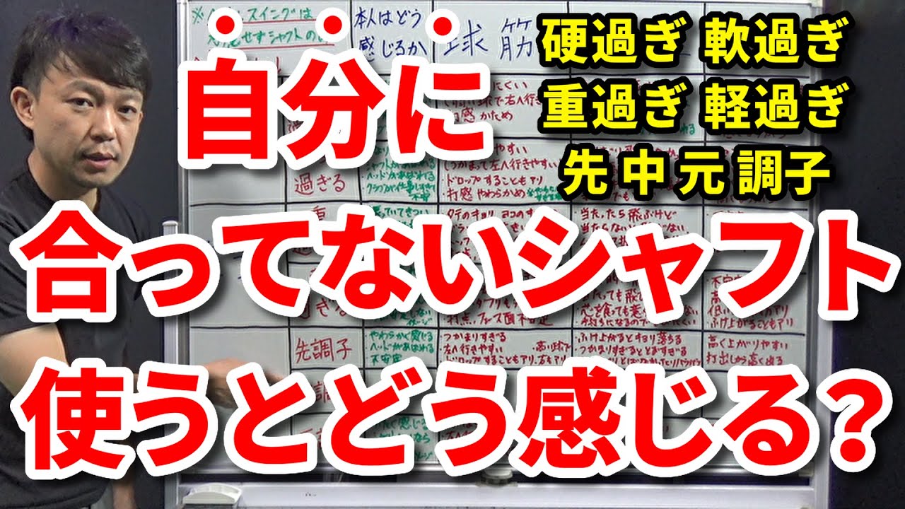 自分に合っていないシャフトを使うとどう感じるか？硬さ（振動数・フレックス）が硬過ぎる・軟過ぎる、重量が重過ぎる・軽過ぎる、キックポイント調子が合っていない（先・中・元）【クラブセッティング】【吉本巧】