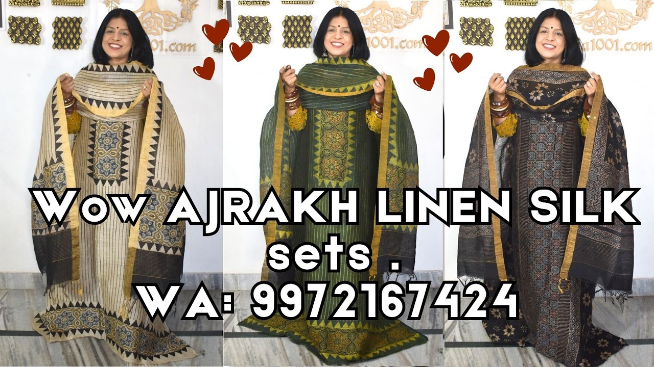 5th Feb Wow 😳 AJRAKH LINEN SILK sets .WA 9972167424 India1001