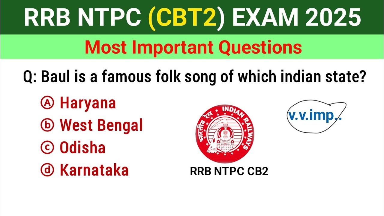 RRB NTPC CBT2 2025 | RRB NTPC CBT2 important GK questions | rrb ntpc cbt2 previous year question