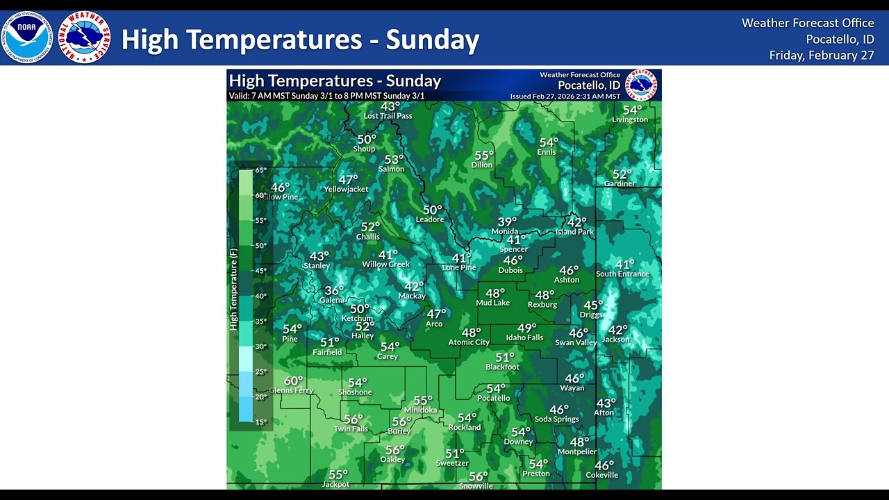 02/27/26 Hazard Briefing - Dry and mild today.  Showers moving in late Saturday and Sunday.