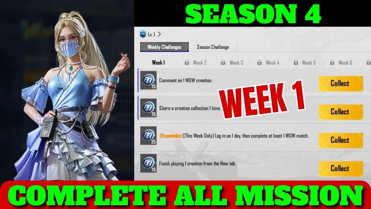 WEEK 1 SEASON 4 WOW PASS ALL MISSION COMPLETE PUBG MOBILE & BMI | WEEK 1 UNLOCK WOW PASS 4.3 UPDATE