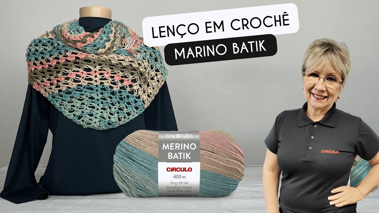 LENÇO EM CROCHE COM LÃ MERINO BATIK - VITORIA QUINTAL