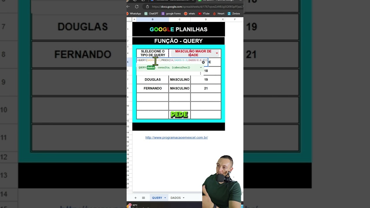 função query no google planilhas para criar menus dependentes