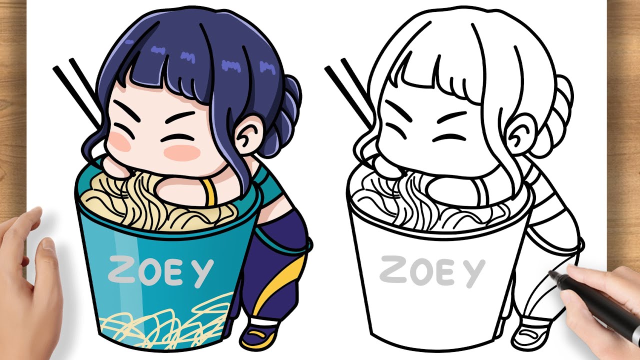 How to Draw Zoey Eating Ramen | Kpop Demon Hunters