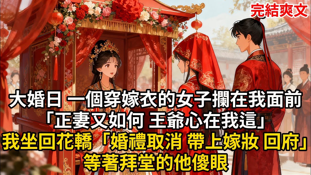 大婚日 一個穿嫁衣的女子攔在我面前「正妻又如何 王爺心在我這」我坐回花轎「婚禮取消 帶上嫁妝 回府」等著拜堂的他傻眼#古言 #小説 #古風 #愛情 #情感故事 #爽文 #完結