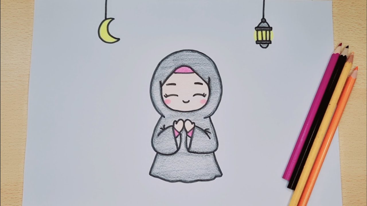 رسم رمضان/رسم بنت محجبة/رسم فانوس رمضان/رسم هلال رمضان/رسم سهل للاطفال 