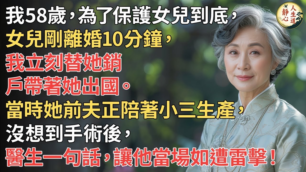 【我58歲】為了保護女兒到底，女兒剛離婚10分鐘，我立刻替她銷戶帶著她出國。當時她前夫正陪著小三生產，沒想到手術後，醫生一句話，讓他當場如遭雷擊！