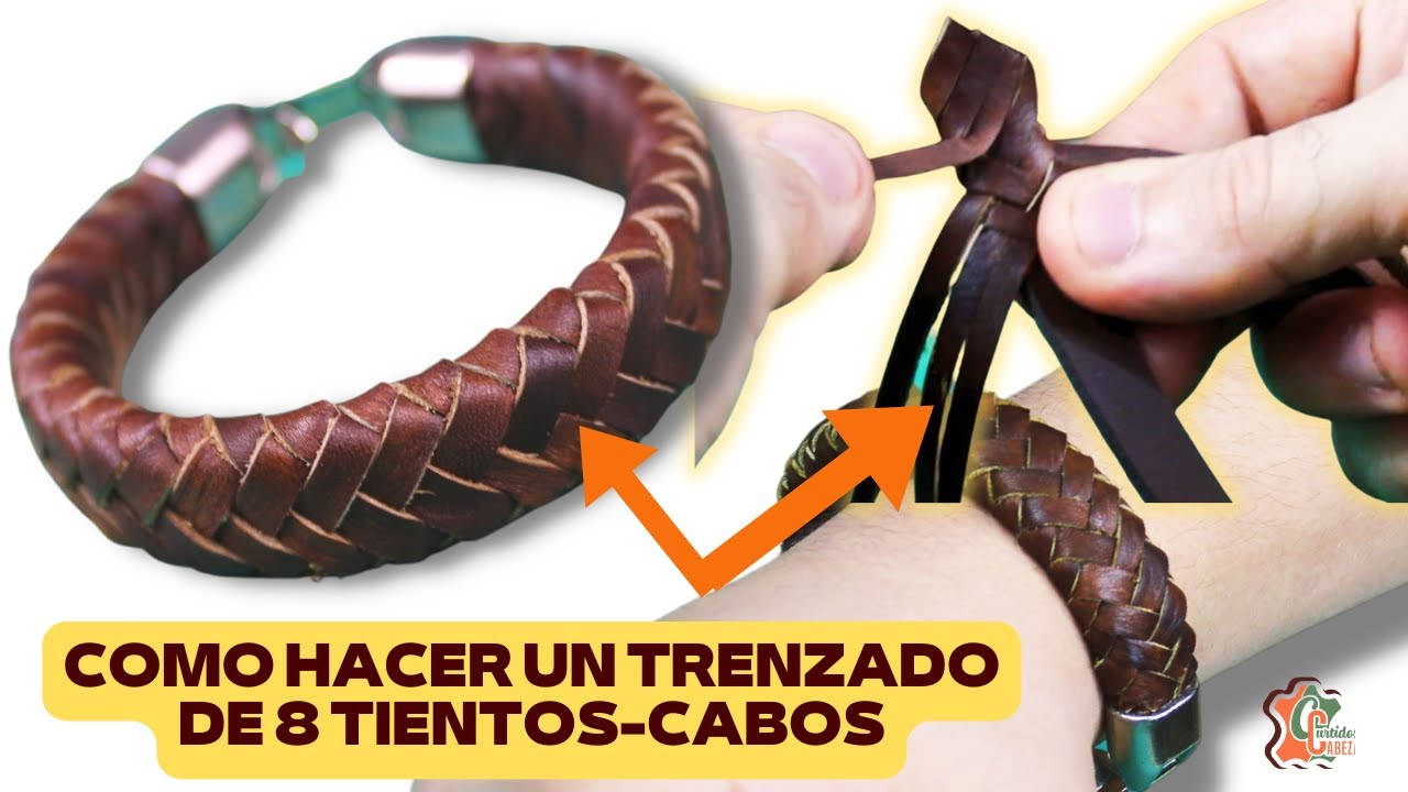 Cómo hacer un trenzado con cuero. Pulsera trenza de ocho cabos.