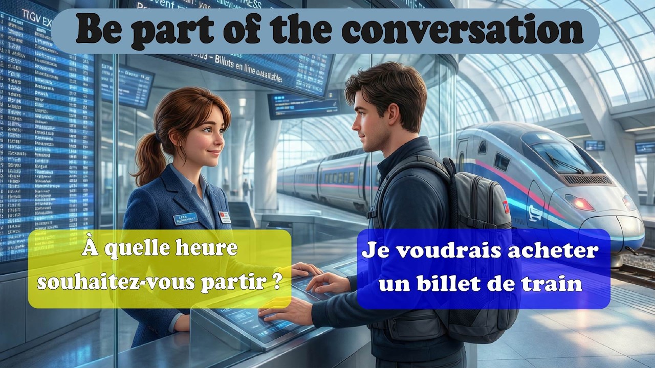 Daily french conversations (Train Trip) : Learn how to buy a ticket 🎫