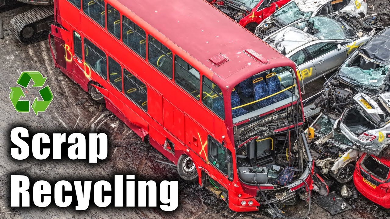 Non-Stop Scrap Yard Chaos! Lorries, Mega Shredders & Red Double Decker Bus Arrives for Destruction!
