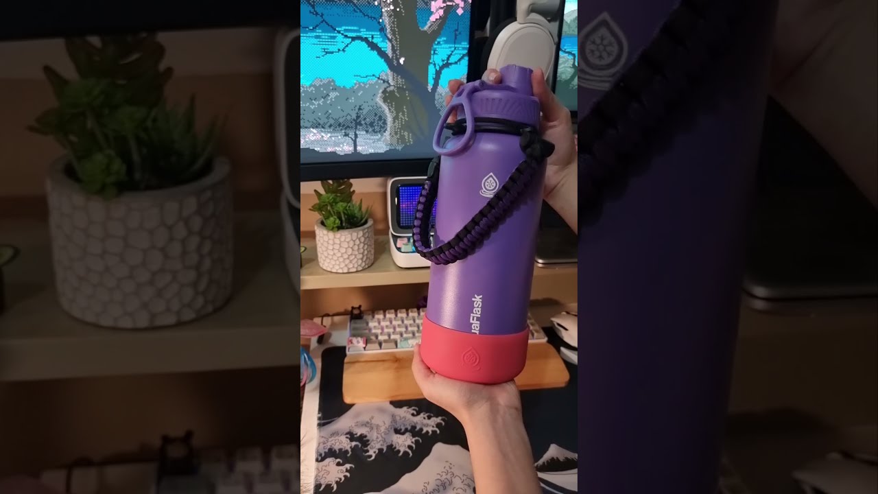 unboxing AquaFlask insulated tumbler + silicone and paracord 🍇🍑 | cozy desk | splatoon-inspired