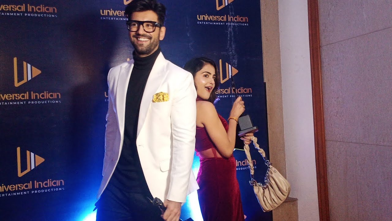 Debattama Shah Karanvir Sharma Arrive For an Universal Indian Awards Night In Mumbai Today