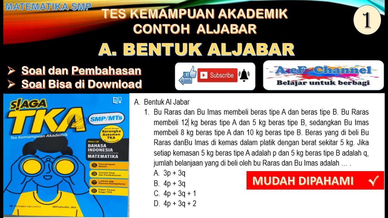 Contoh Soal TKA  Bentuk Aljabar, Matematika SMP