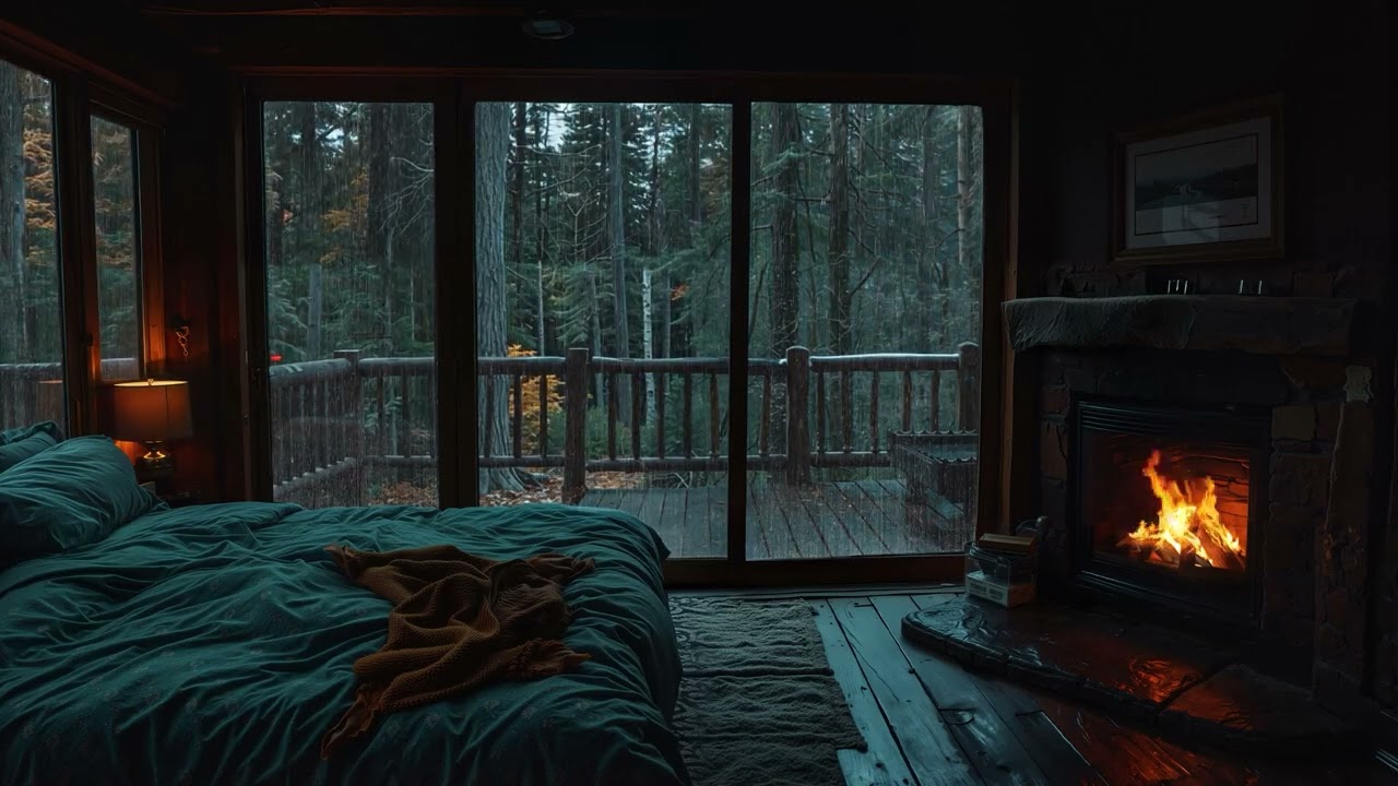 When the World Falls Silent 🌧️ Dark Rain, Fireplace Glow and Slow Piano at Night