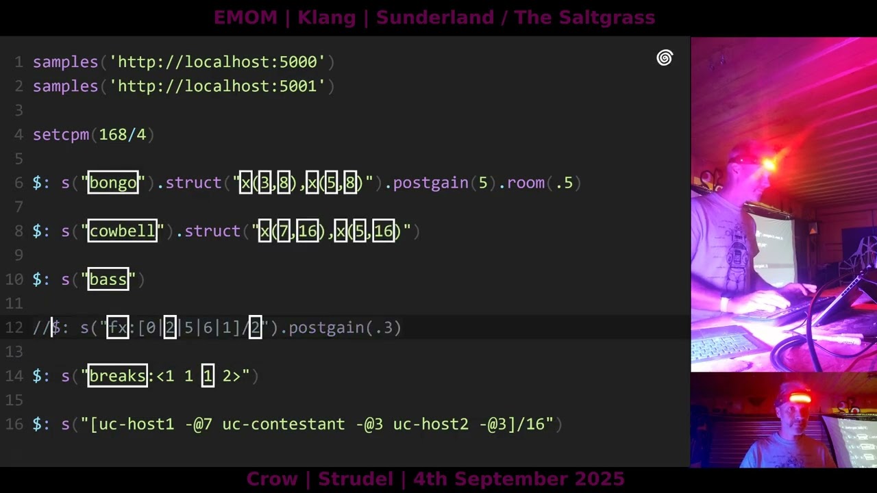 Crow @ Klang, Sunderland. Strudel Music Livecode Performance - 4th September 2025. D'n'B / Jungle