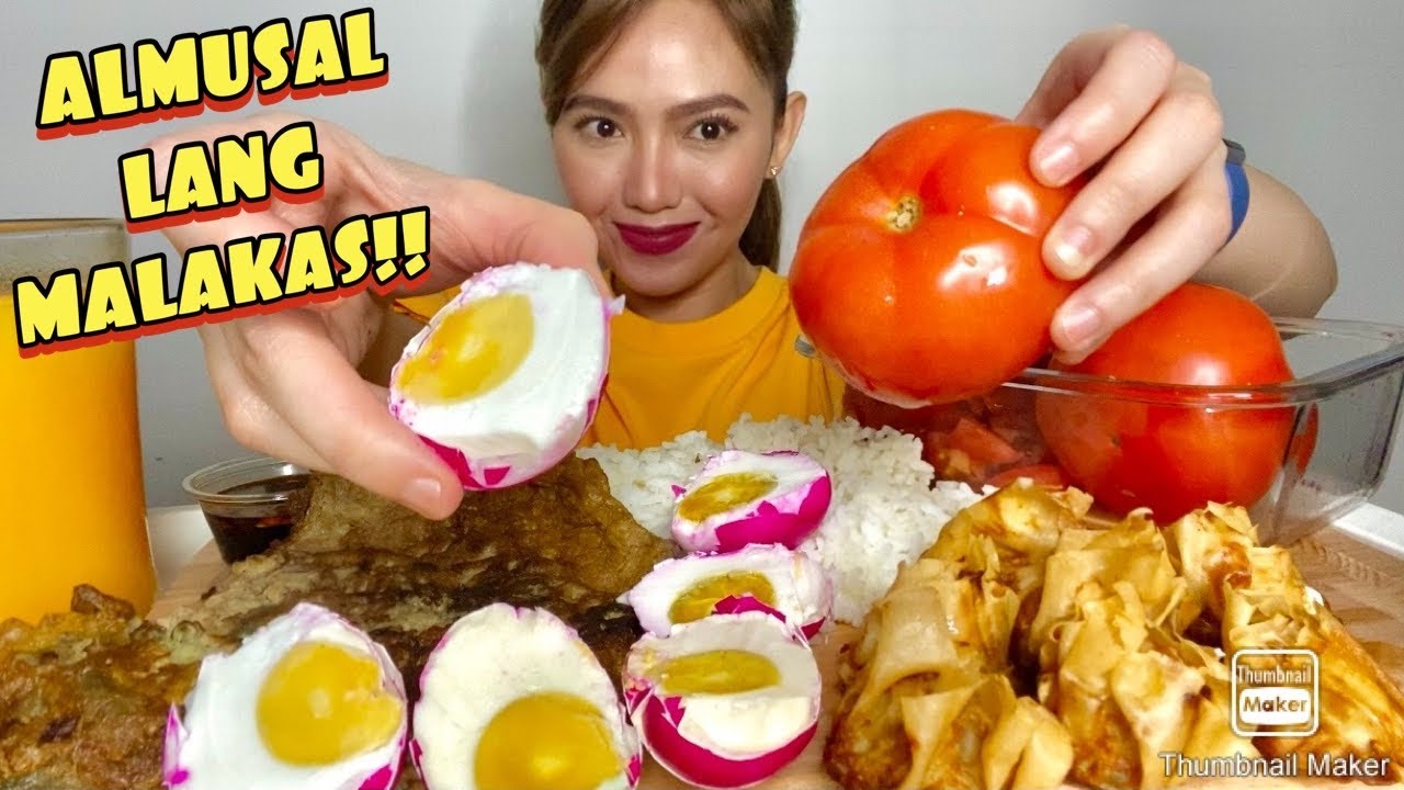 PINOY ALMUSAL NA SOBRANG SARAP || Itlog na Maalat + Kamatis + Tortang Talong +Pritong Siomai Mukbang