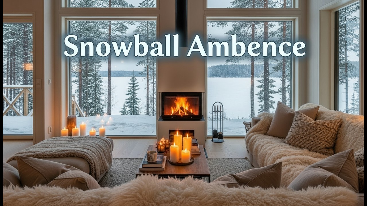 3 Hours Cozy Winter Fireplace ❄️ Snowfall Outside + Relaxing Piano Ambience