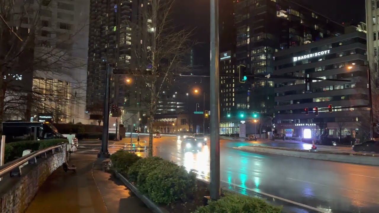 Raining night walking in Buckhead Atlanta GA 4K