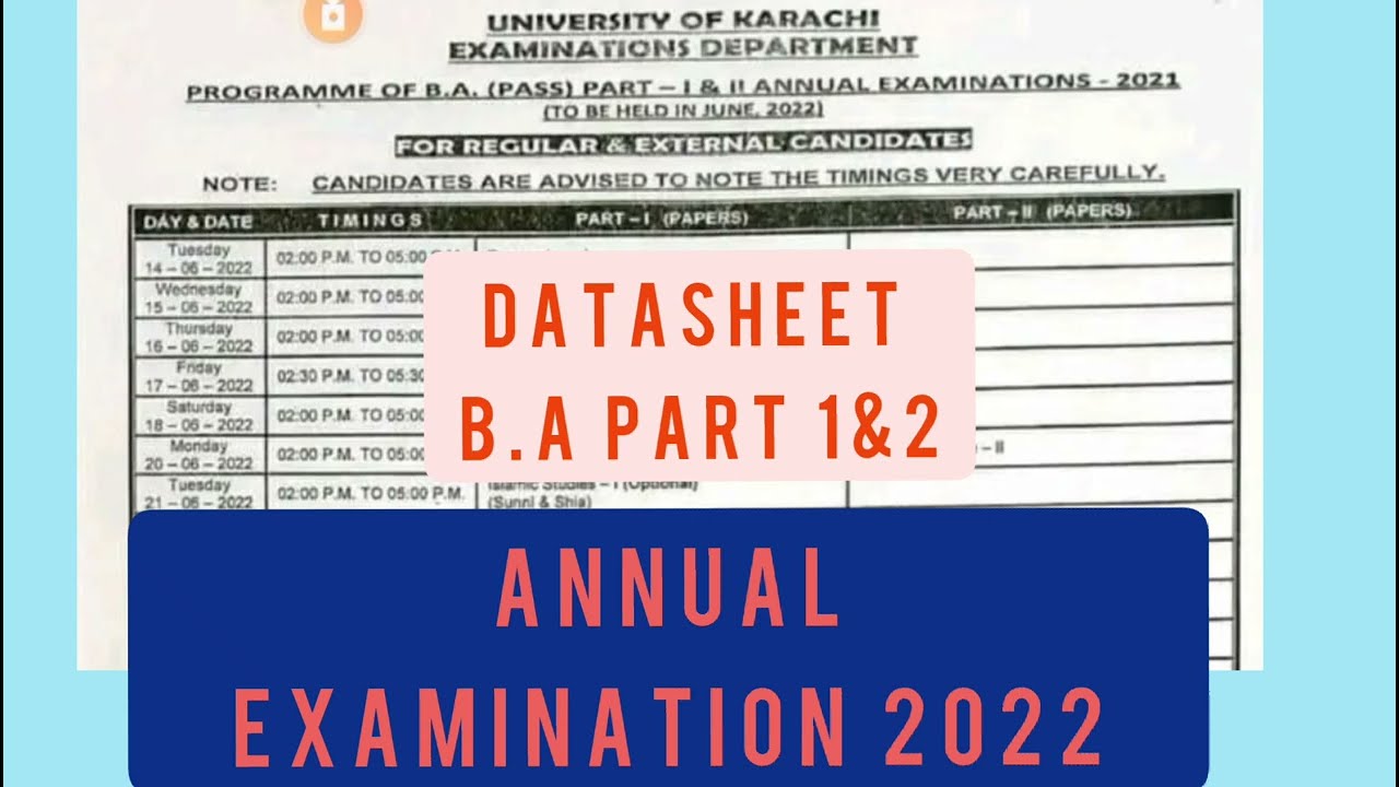 DATE SHEET OF B.A (PASS) PART1&2 ANNUAL EXAMINATION 2022 KARACHI UNIVERSITY ||LATEST||EXAM|SHEDULE