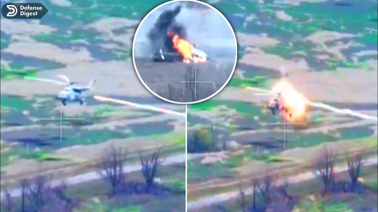 Russian Mi-8 helicopter blown out of sky by Ukrainian MANPADS