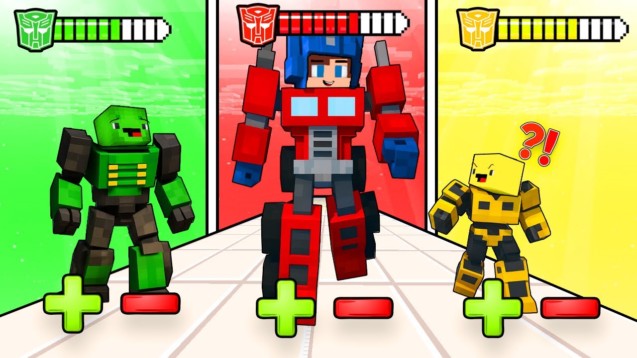 JJ vs Mikey vs Bananakid in GIANT RUSH TRANSFORMERS OPTIMUS PRIME GAME - Maizen Minecraft Animation