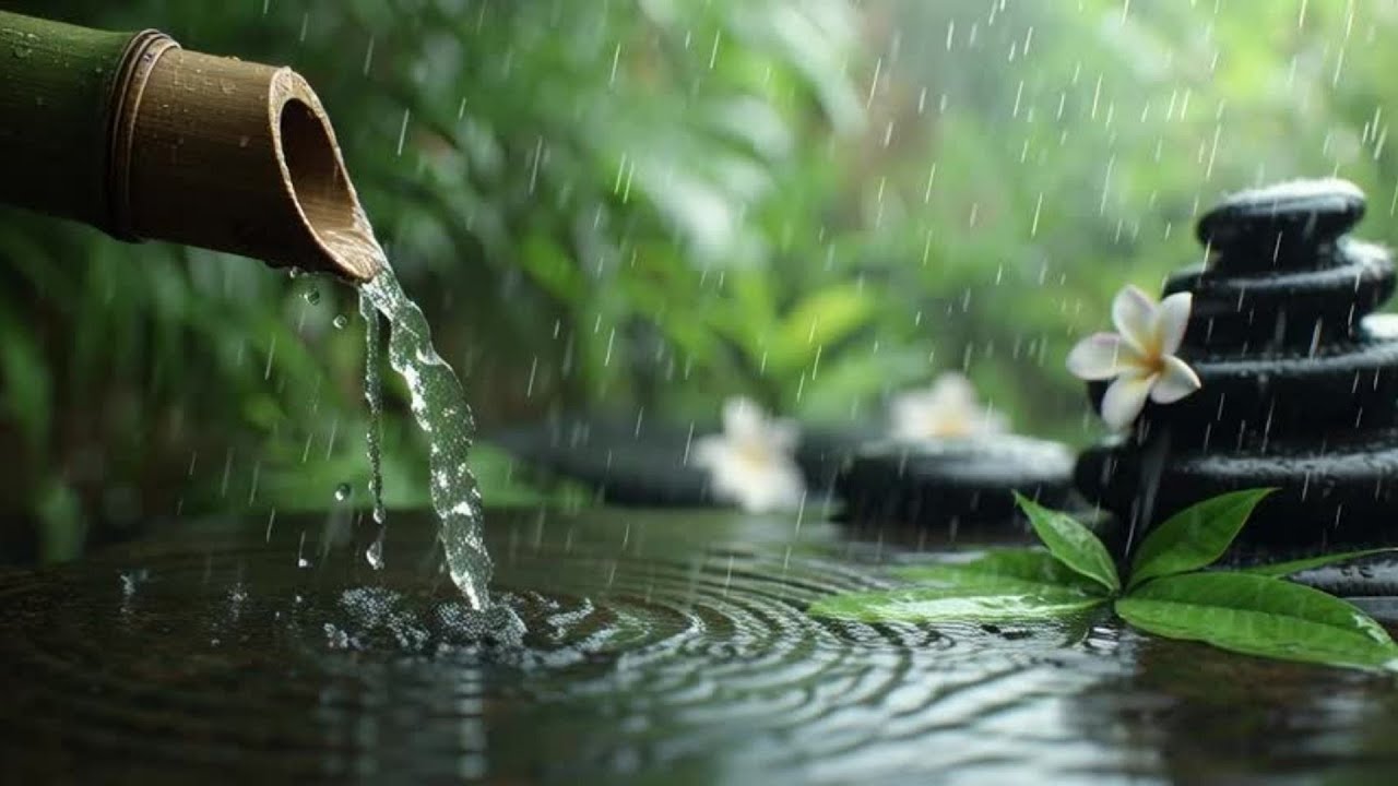 Relaxing Piano Music & Rain Sounds on Bamboo Water Fountain For Insomnia, Anxiety, Rest & Deep Sleep
