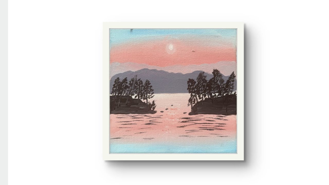 Beginner Acrylic Painting | Serene Landscape | Sunset Painting | Easy Painting on canvas