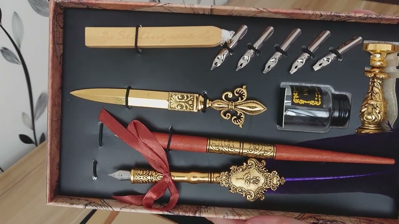 Vintage Quill Dip Pens & Seal Wax Calligraphy Set
