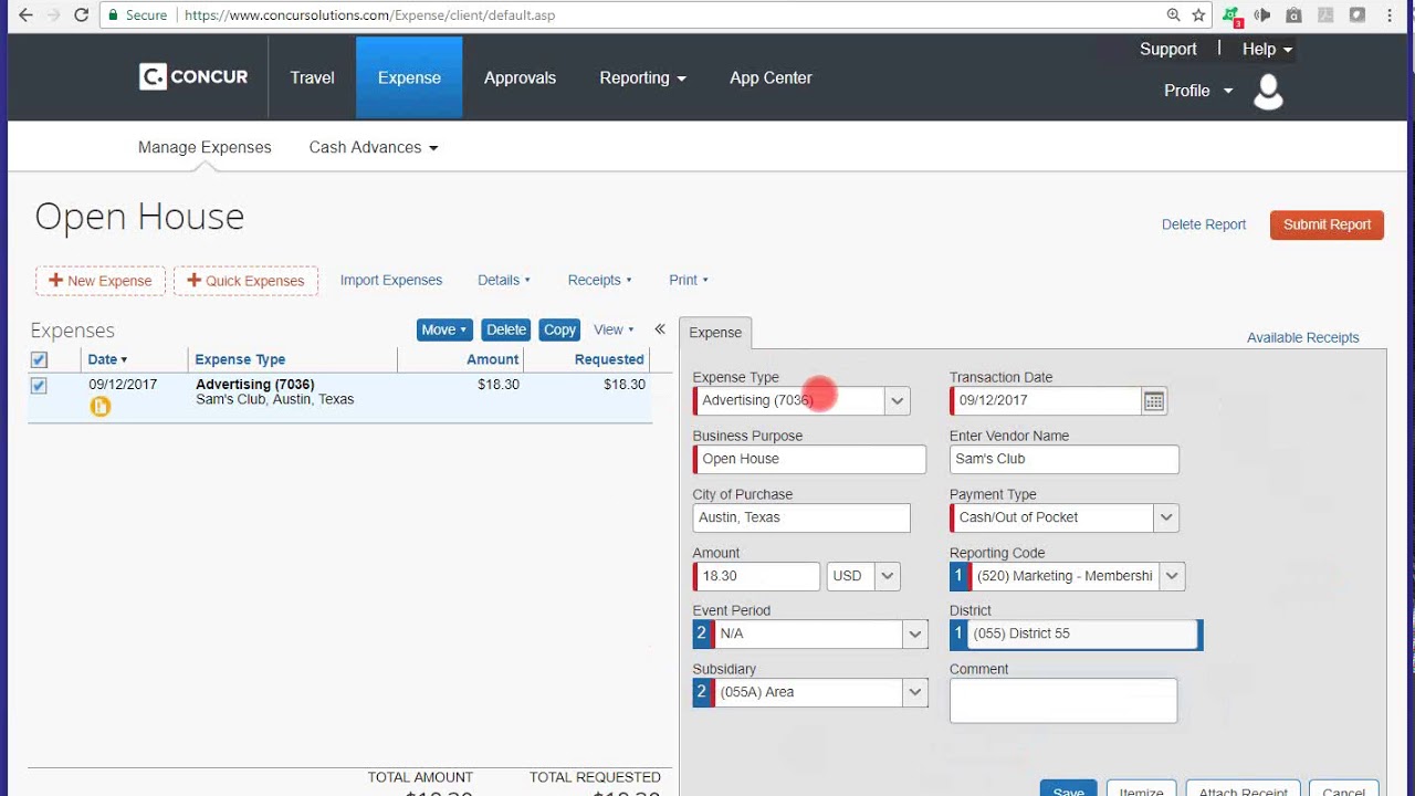 Concur Training 02 Creating an expense Report for an Open House