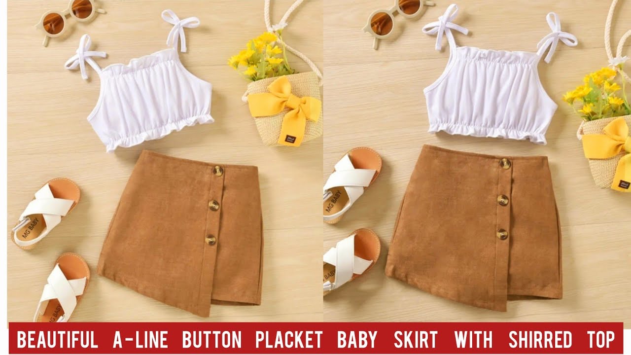 Beautiful A-Line Side Button Placket Skirt with Shirred Top Cutting and Stitching/Baby Dress Design