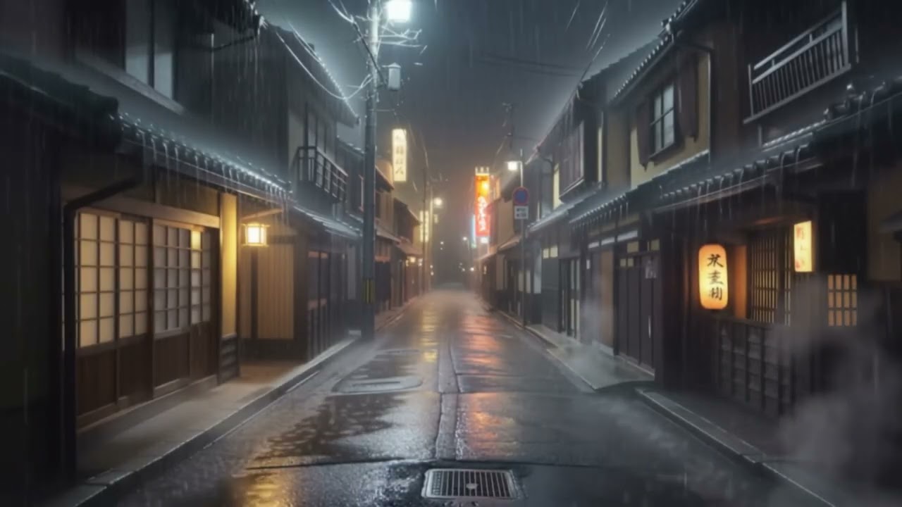 Quiet Japanese Street at Night | Rain Sounds & Cinematic Ambience | 8 hours